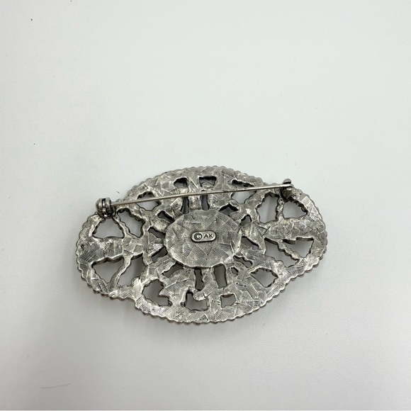 Vintage Anne Klein Silver Tone Oval Brooch with Faux Pearl Accent - Picture 6 of 6